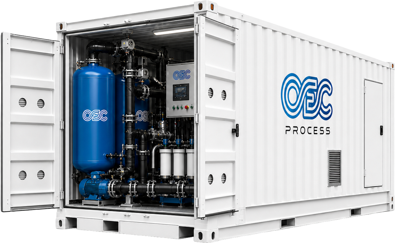 Containerized OEC treatment system with open doors